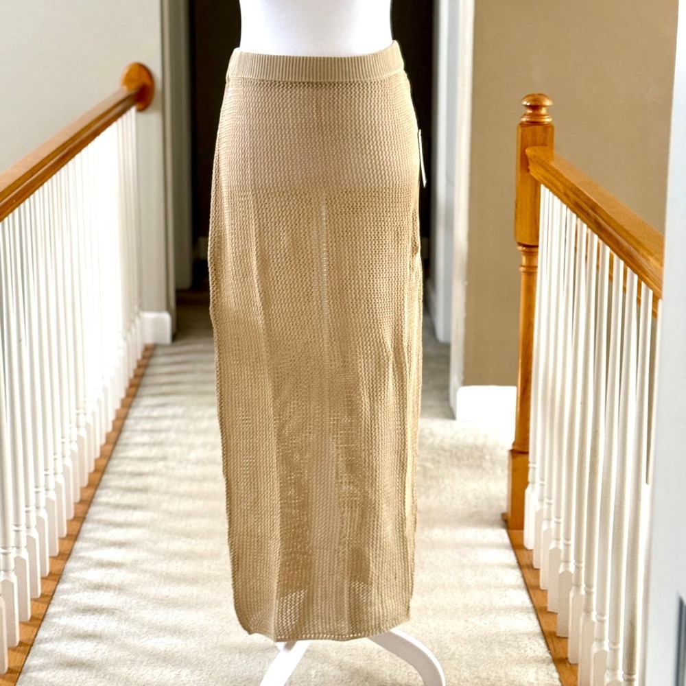 Carmen‎ Crochet Skirt Beige Tan Knit Maxi Cover Up XL NEW - Picture 2 of 5